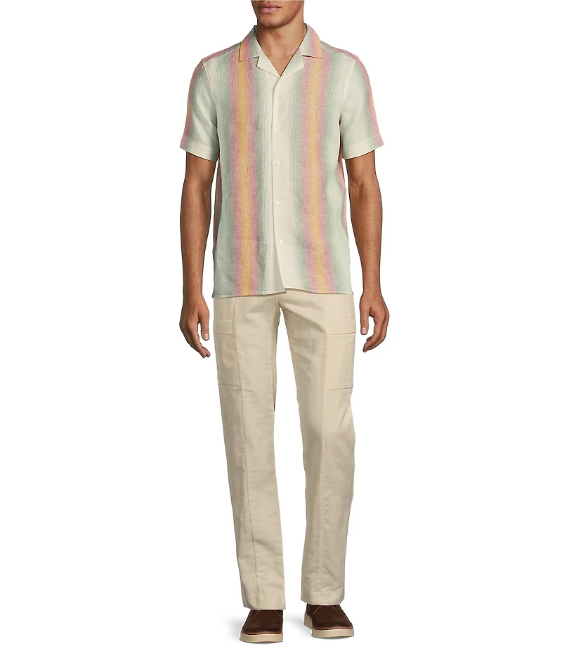 Murano Baird McNutt Linen Slim Fit Stripe Short Sleeve Woven Shirt