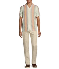Murano Baird McNutt Linen Slim Fit Stripe Short Sleeve Woven Shirt