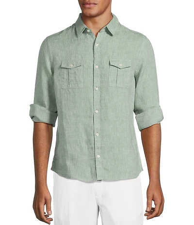 Murano Baird McNutt Linen Solid Long-Sleeve Woven Shirt