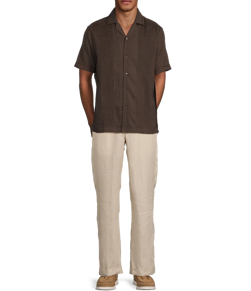 Murano Baird McNutt Linen Stripe Short Sleeve Woven Camp Shirt