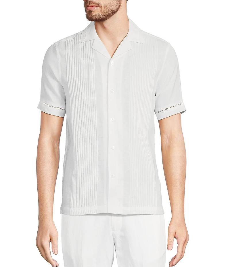 Murano Baird McNutt Linen Striped Short Sleeve Woven Camp Shirt
