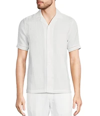 Murano Baird McNutt Linen Striped Short Sleeve Woven Camp Shirt