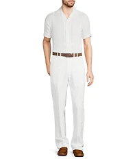Murano Baird McNutt Linen Striped Short Sleeve Woven Camp Shirt