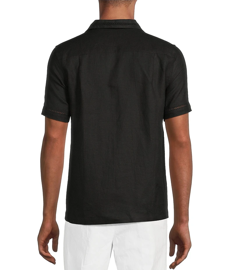 Murano Baird McNutt Linen Striped Short Sleeve Woven Camp Shirt