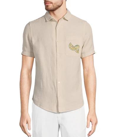 Murano Baird McNutt Linen Textured Short Sleeve Woven Camp Shirt