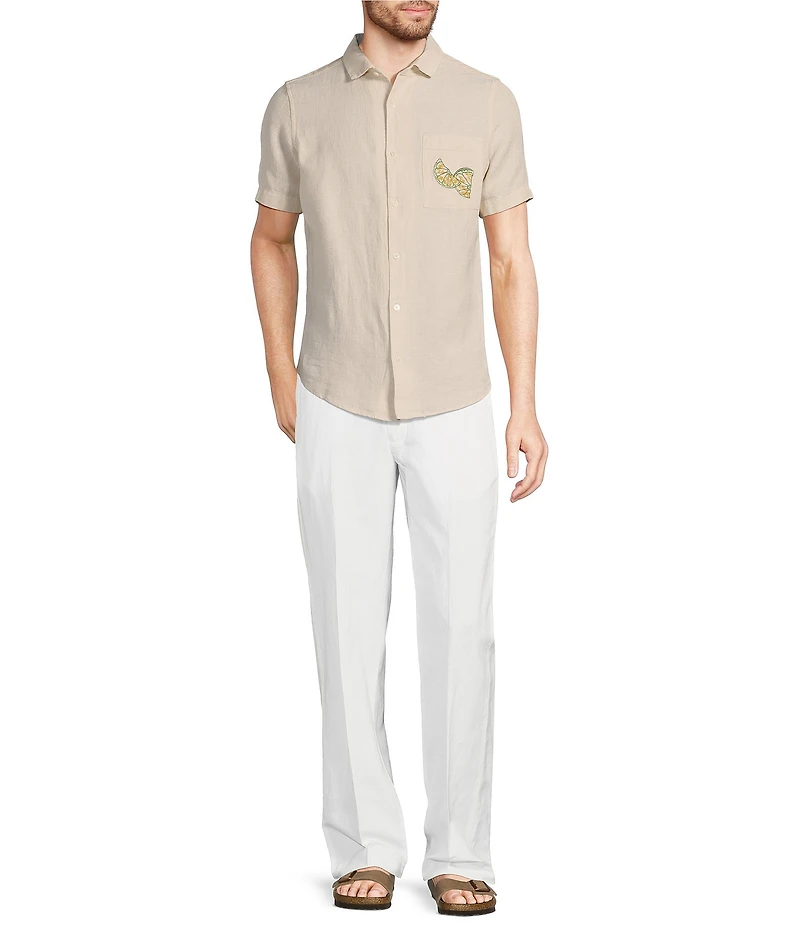 Murano Baird McNutt Linen Textured Short Sleeve Woven Camp Shirt