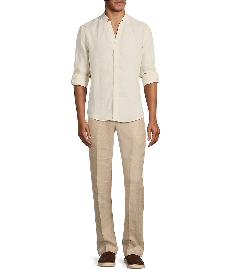 Murano Big & Tall Baird McNutt Linen Classic Fit Mandarin Collar Long Sleeve Woven Shirt
