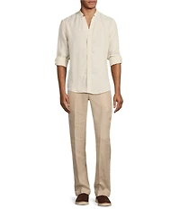 Murano Big & Tall Baird McNutt Linen Classic Fit Mandarin Collar Long Sleeve Woven Shirt