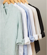 Murano Big & Tall Baird McNutt Linen Classic Fit Mandarin Collar Long Sleeve Woven Shirt