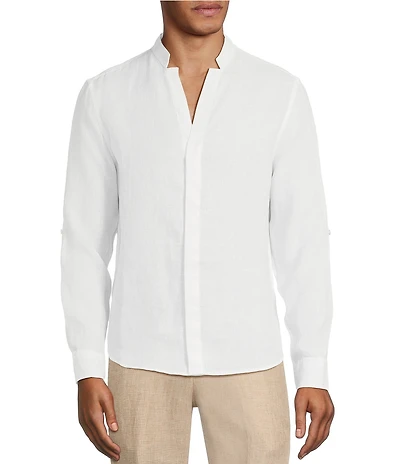 Murano Big & Tall Baird McNutt Linen Classic Fit Mandarin Collar Long Sleeve Woven Shirt