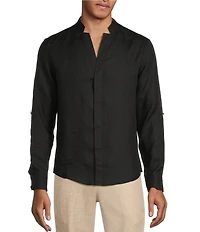 Murano Big & Tall Baird McNutt Linen Classic Fit Mandarin Collar Long Sleeve Woven Shirt
