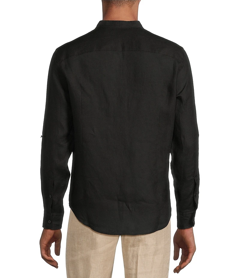 Murano Big & Tall Baird McNutt Linen Classic Fit Mandarin Collar Long Sleeve Woven Shirt