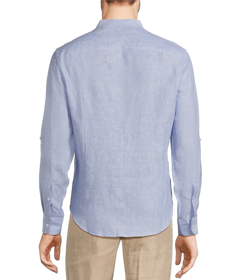 Murano Big & Tall Baird McNutt Linen Classic Fit Mandarin Collar Long Sleeve Woven Shirt