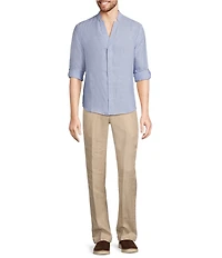 Murano Big & Tall Baird McNutt Linen Classic Fit Mandarin Collar Long Sleeve Woven Shirt