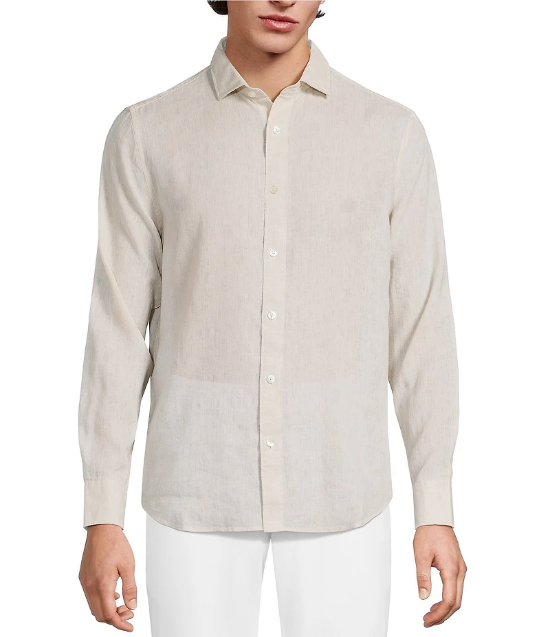 Murano Big & Tall Baird McNutt Linen Classic Fit Solid Long Sleeve Woven Shirt