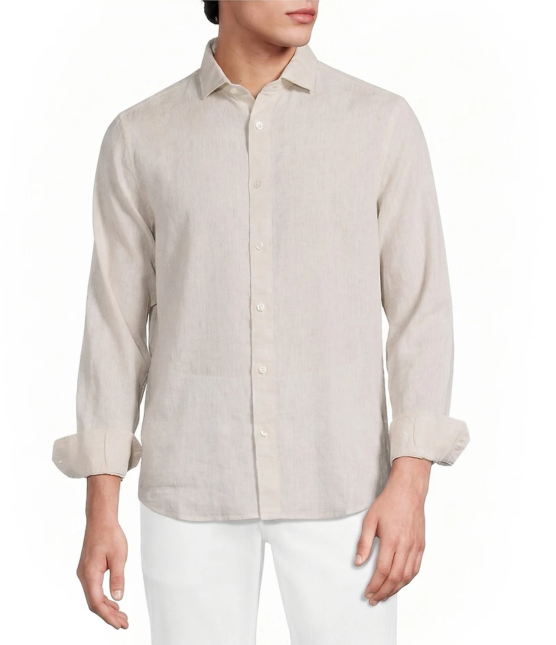 Murano Big & Tall Baird McNutt Linen Classic Fit Solid Long Sleeve Woven Shirt