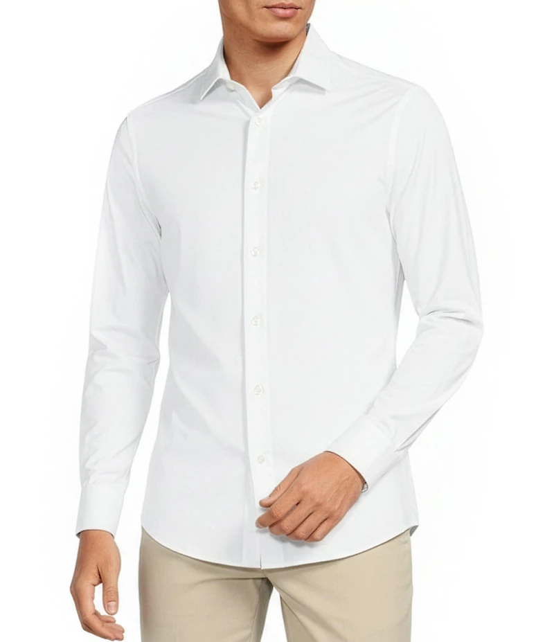 Murano Big & Tall Collezione Canclini Slim-Fit Solid Long-Sleeve Techno Woven Shirt