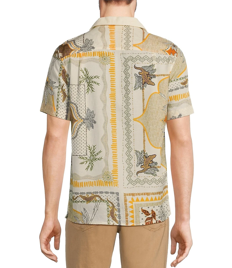 Murano Big & Tall Crocodile World Collection Slim Fit Placed Bandana Print Short Sleeve Woven Camp Shirt