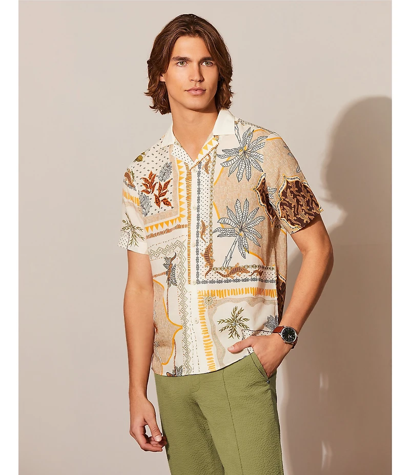 Murano Big & Tall Crocodile World Collection Slim Fit Placed Bandana Print Short Sleeve Woven Camp Shirt