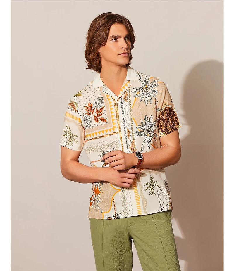 Murano Big & Tall Crocodile World Collection Slim Fit Placed Bandana Print Short Sleeve Woven Camp Shirt