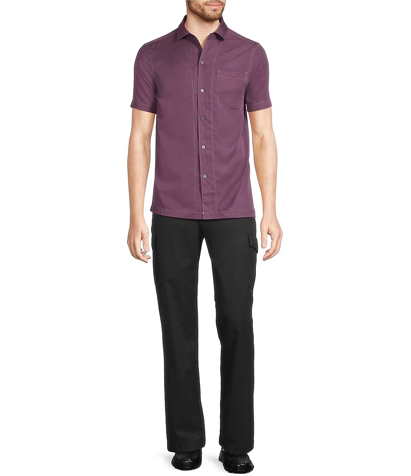 Murano Big & Tall Interdimensional Collection Slim Fit Contrast Stitch Short Sleeve Woven Shirt