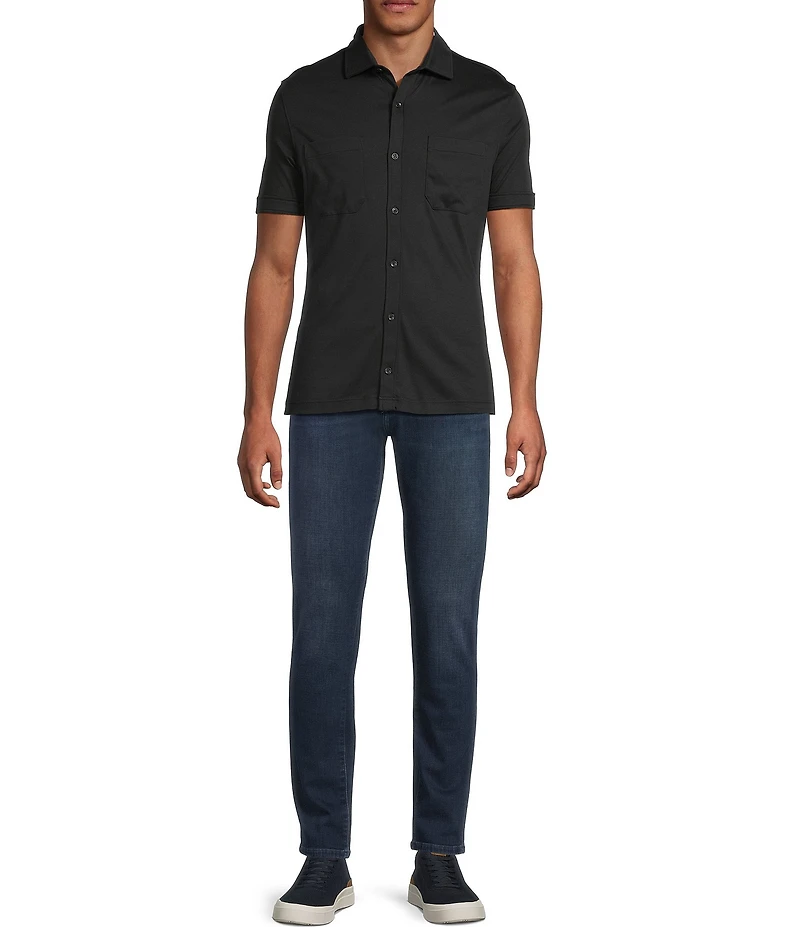 Murano Big & Tall Liquid Luxury Short Sleeve Knit Interlock Solid Button Front Shirt