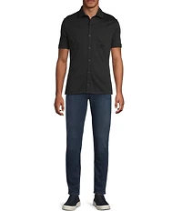 Murano Big & Tall Liquid Luxury Short Sleeve Knit Interlock Solid Button Front Shirt