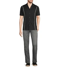Murano Big & Tall Liquid Luxury Slim Fit Textured Coatfront Short Sleeve Woven Camp Shirt