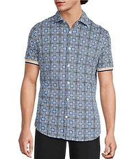 Murano Big & Tall Saronic Islands Greece Collection Slim Fit Geo Print Short Sleeve Button Shirt