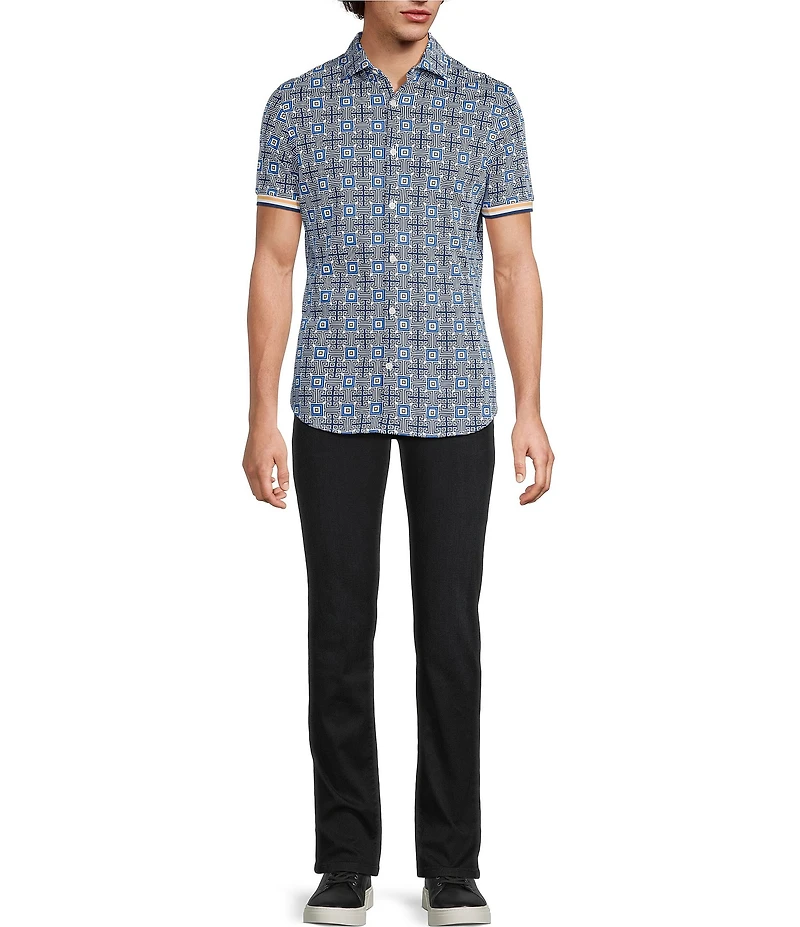 Murano Big & Tall Saronic Islands Greece Collection Slim Fit Geo Print Short Sleeve Button Shirt