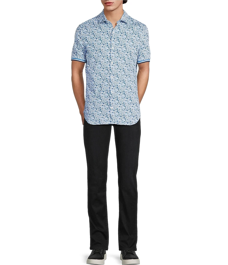 Murano Big & Tall Saronic Islands Greece Collection Slim Fit Greece Print Short Sleeve Button Front Shirt