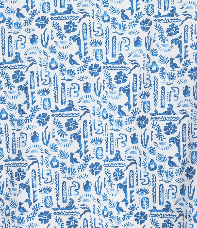 Murano Big & Tall Saronic Islands Greece Collection Slim Fit Greece Print Short Sleeve Button Front Shirt