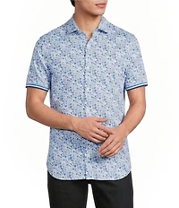 Murano Big & Tall Saronic Islands Greece Collection Slim Fit Greece Print Short Sleeve Button Front Shirt