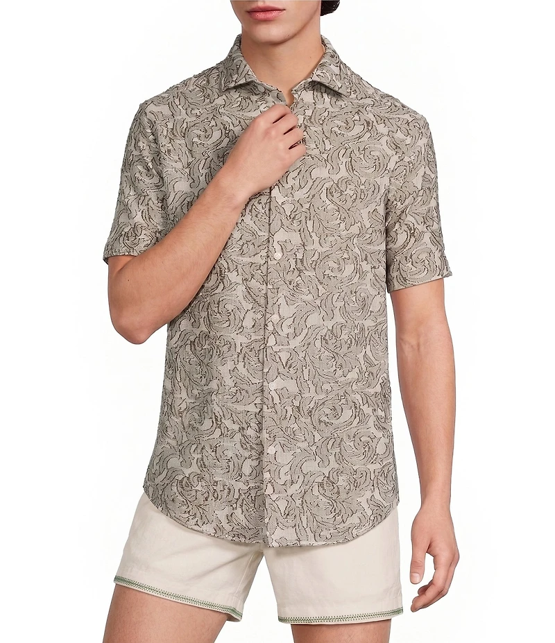 Murano Big & Tall Seville Collection Lines Jacquard Classic Fit Short Sleeve Shirt