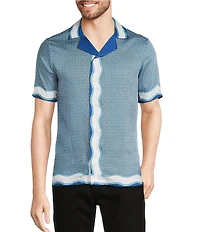 Murano Big & Tall Shape of Water Collection Slim Fit Placed Print Short Sleeve Woven Camp Shirt