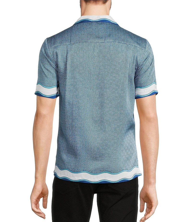Murano Big & Tall Shape of Water Collection Slim Fit Placed Print Short Sleeve Woven Camp Shirt