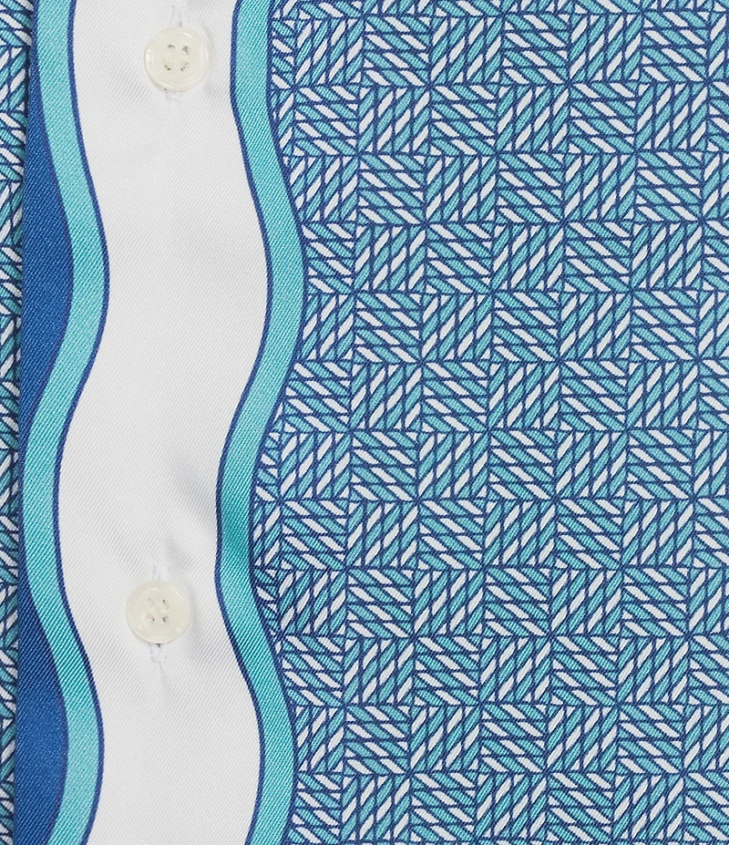 Murano Big & Tall Shape of Water Collection Slim Fit Placed Print Short Sleeve Woven Camp Shirt