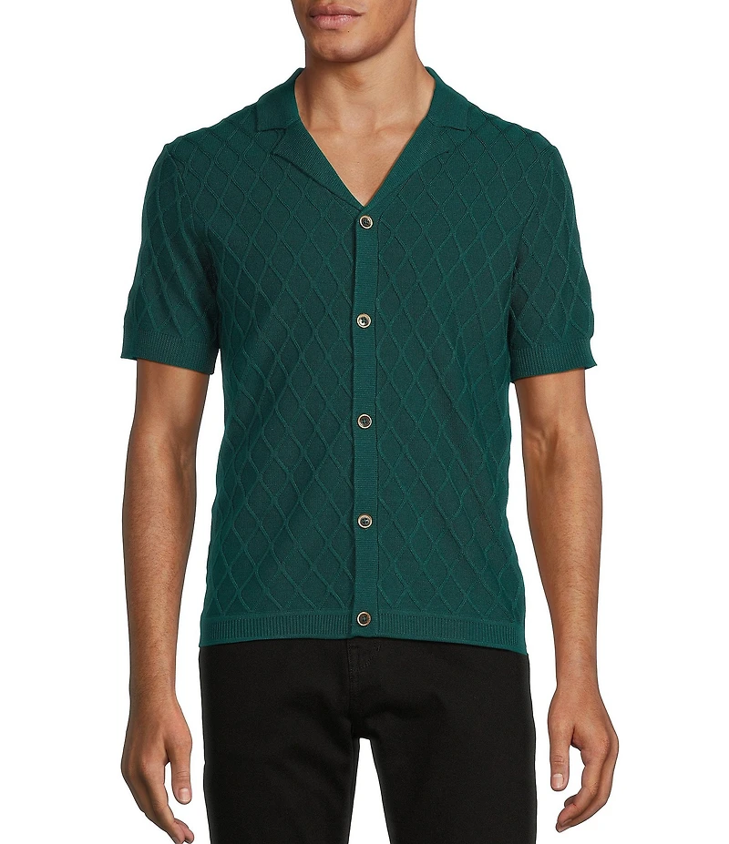 Murano Big & Tall Shape of Water Collection Textured Short Sleeve Camp Sweater
