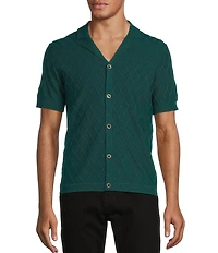 Murano Big & Tall Shape of Water Collection Textured Short Sleeve Camp Sweater