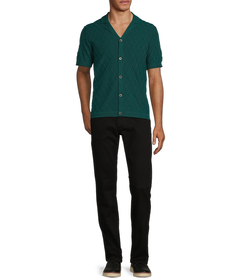 Murano Big & Tall Shape of Water Collection Textured Short Sleeve Camp Sweater
