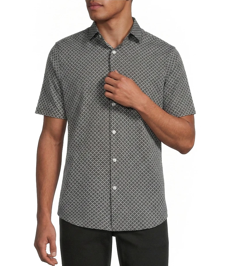 Murano Big & Tall Slim Fit Geometric Pattern Performance Stretch Short Sleeve Woven Shirt