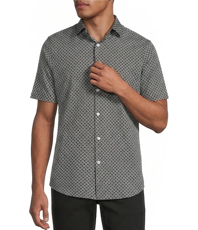 Murano Big & Tall Slim Fit Geometric Pattern Performance Stretch Short Sleeve Woven Shirt