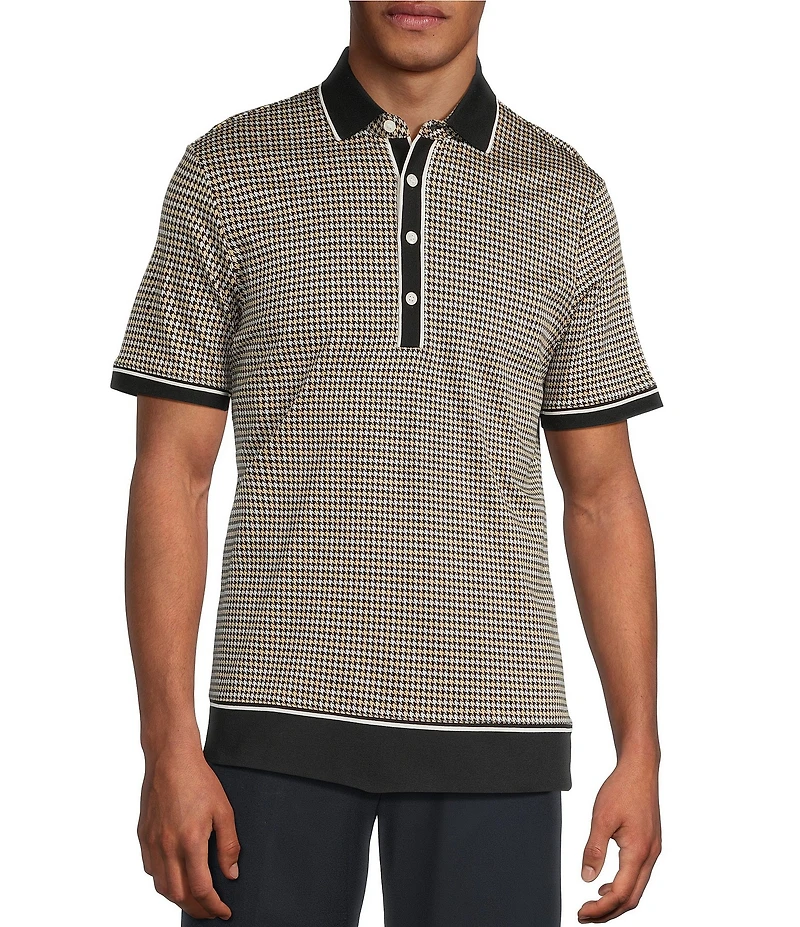 Murano Big & Tall Slim Fit Houndstooth Short Sleeve Polo Shirt