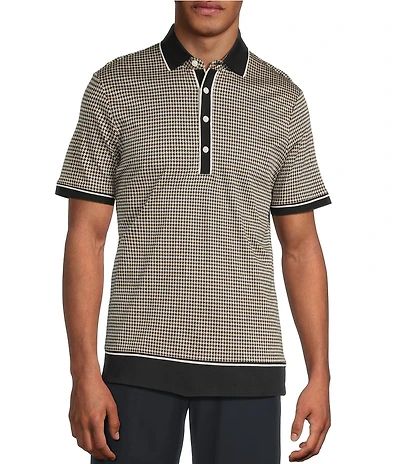 Murano Big & Tall Slim Fit Houndstooth Short Sleeve Polo Shirt