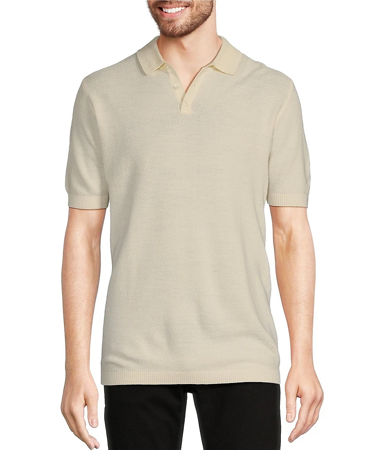 Murano Big & Tall Solid Textured Polo Short Sleeve Sweater
