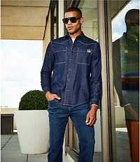 Murano Big & Tall Still Wanderin' Collection Slim Fit Embroidered Denim Long Sleeve Woven Shirt