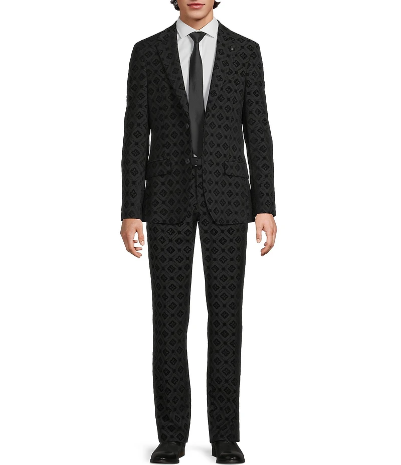 Murano Big & Tall The Holiday Edit Collection Alex Slim Fit Geo Flocked Suit Separates Dress Pants