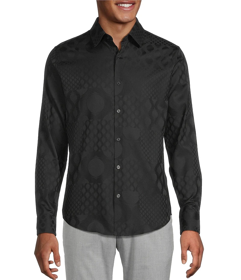 Murano Big & Tall The Murano Show Collection Slim Fit Bulb Pattern Jacquard Long Sleeve Woven Shirt