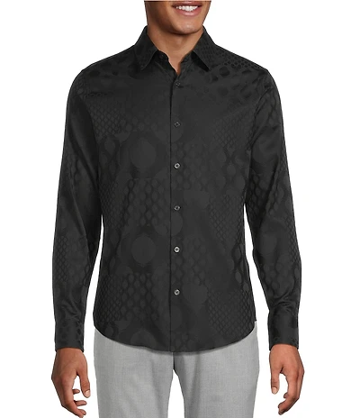 Murano Big & Tall The Murano Show Collection Slim Fit Bulb Pattern Jacquard Long Sleeve Woven Shirt