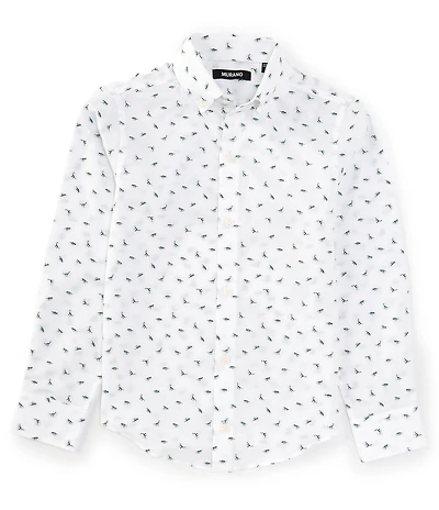 Murano Big Boys Long Sleeve Dino Print Button Front Shirt